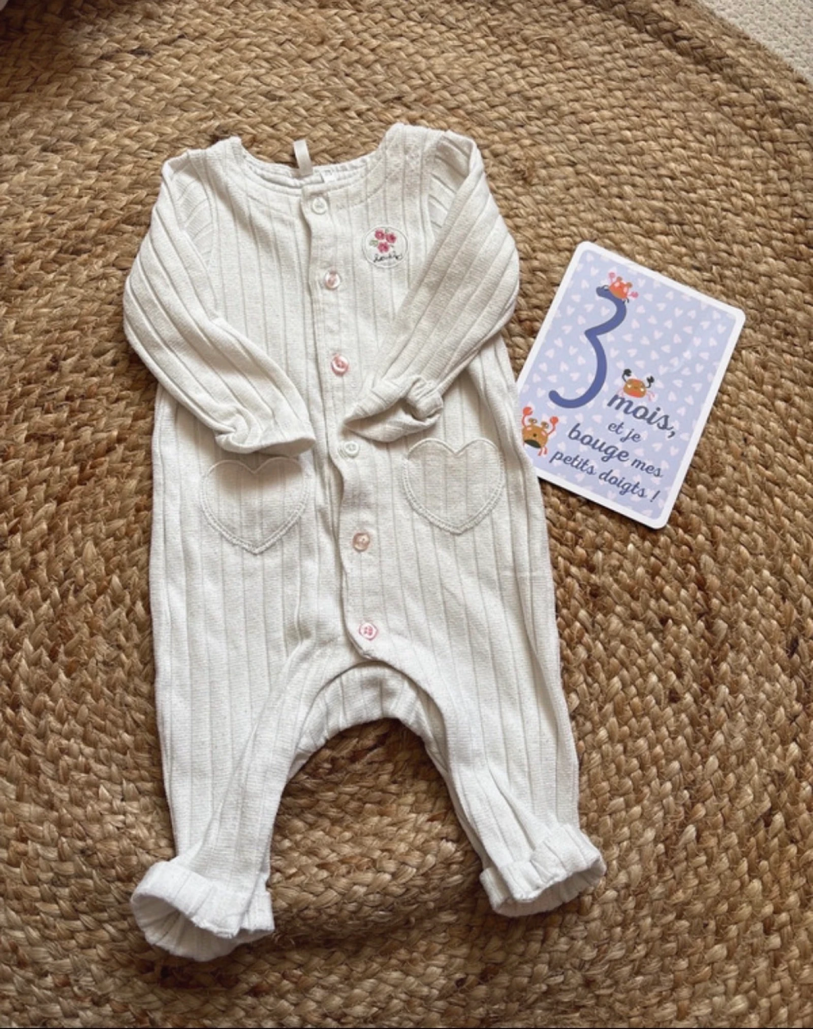 Combinaison / pyjama en maille côtelé écru 3 mois 